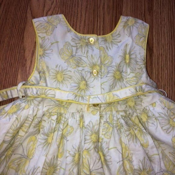 Polly Flinders 3T Sleeveless Yellow Daisy & Butterfly Print Dress With Tie Back - Picture 6 of 6